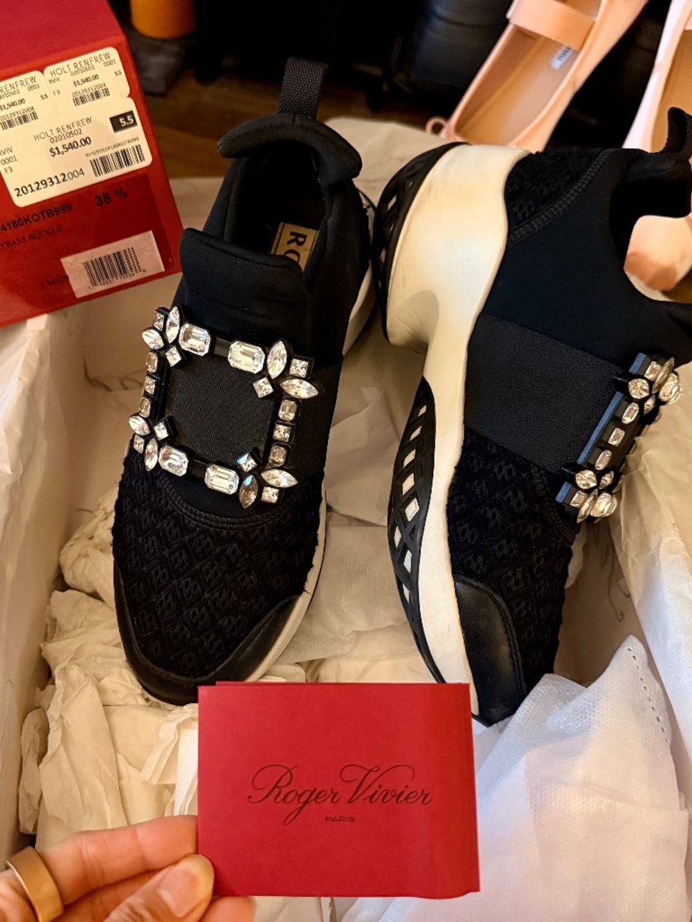 Authentic Roger Vivier Viv' Run Strass Buckle Sneakers in Black - 35.5